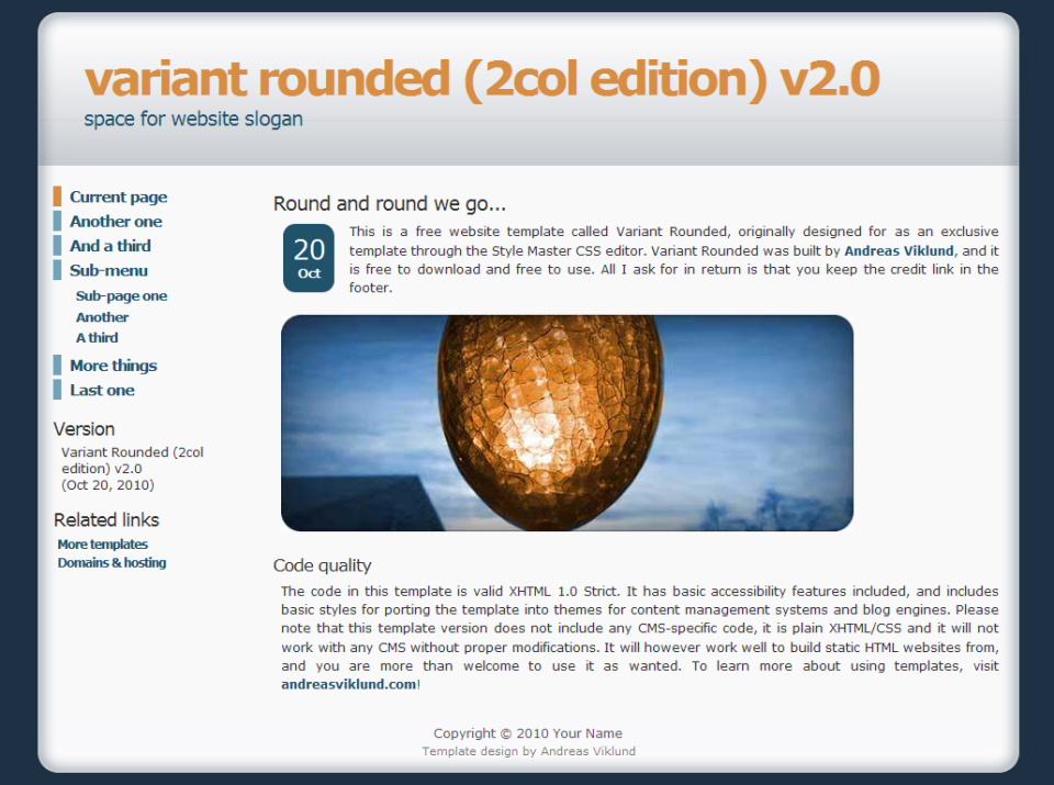 Variant Rounded (2-column edition), alternate style with only one sidebar and a wider layout (960 pixels instead of the 760px of the original template).