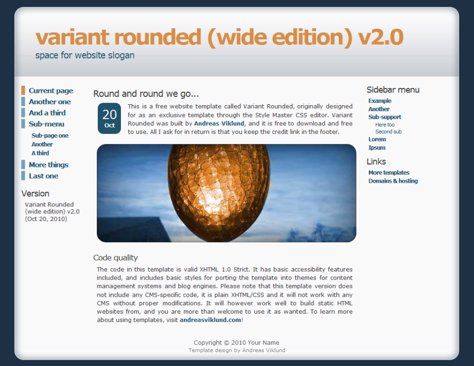 Variant Rounded (wide edition), alternate style with wider content area and wider right-hand sidebar than the original version of the template.