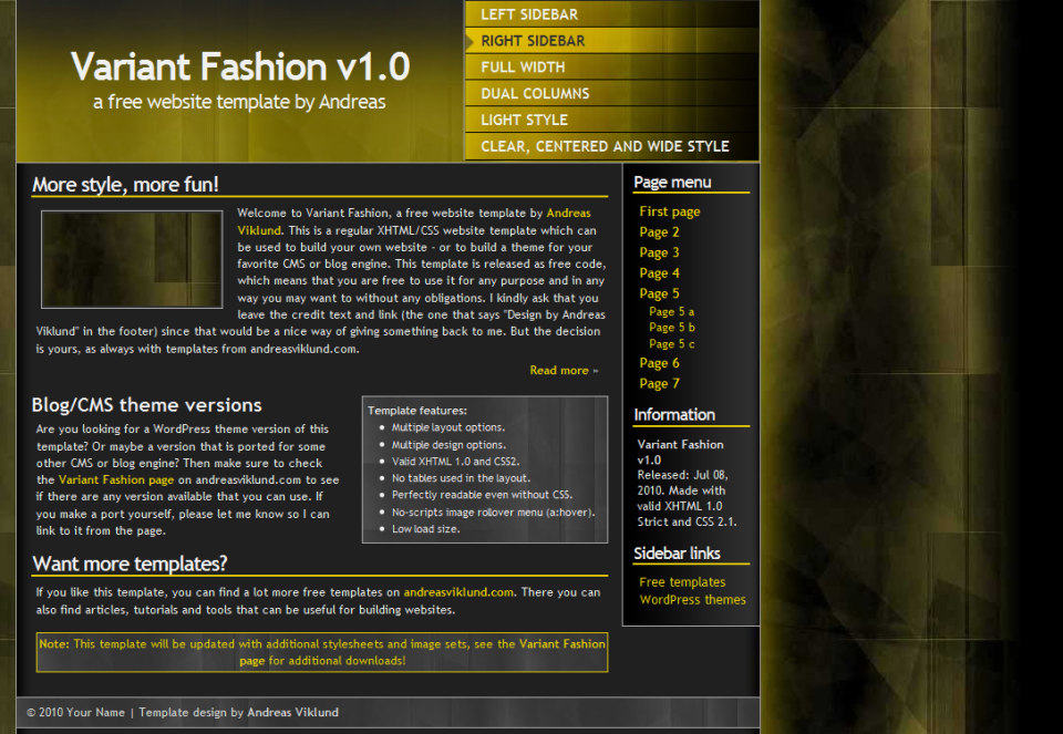Variant Fashion, alternative style with sidebar on the right side.
