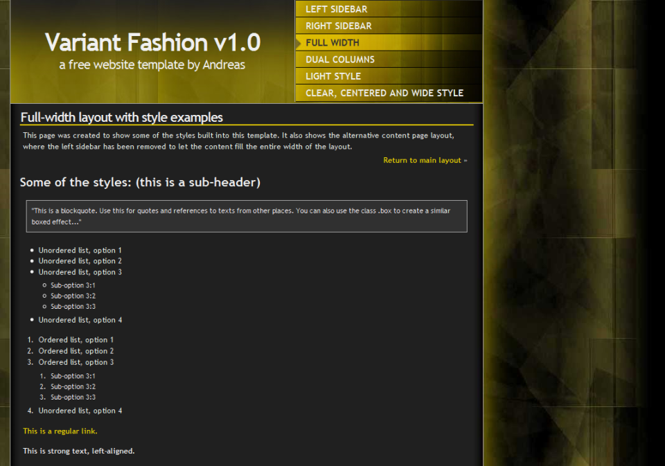 Variant Fashion, alternative style with full width content.