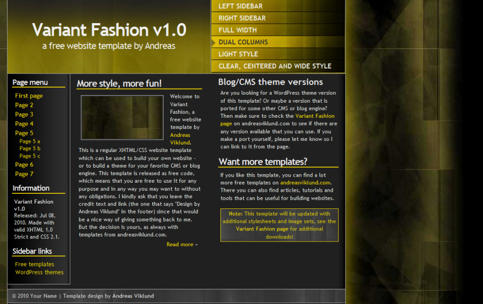 Variant Fashion, alternative style with dual content columns.