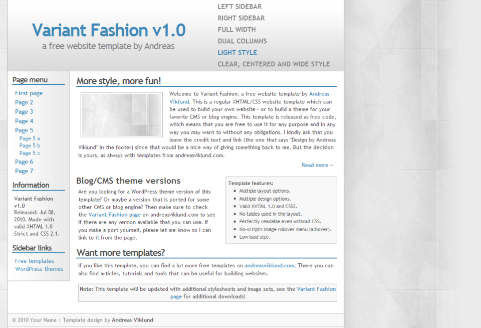 Variant Fashion, alternative light-colored style.