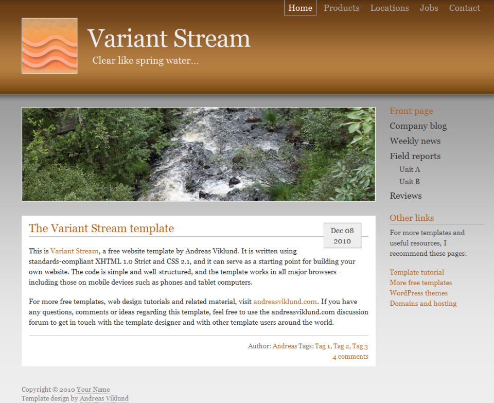 Variant Stream, alternate version with right sidebar and orange/brown colorscheme.