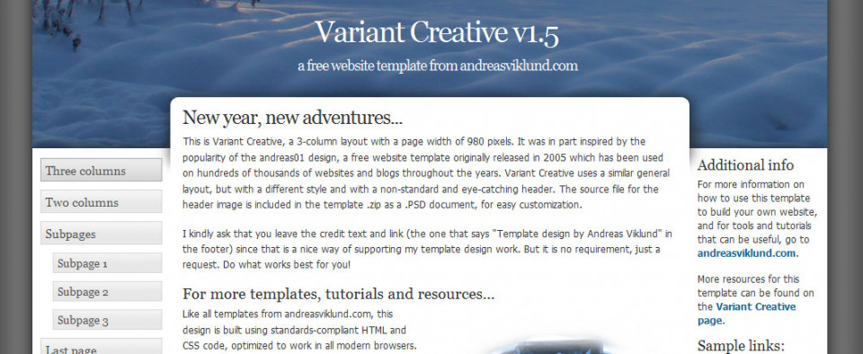 Screenshot of the Variant Creative template after replacing the default header image with an own photo.
