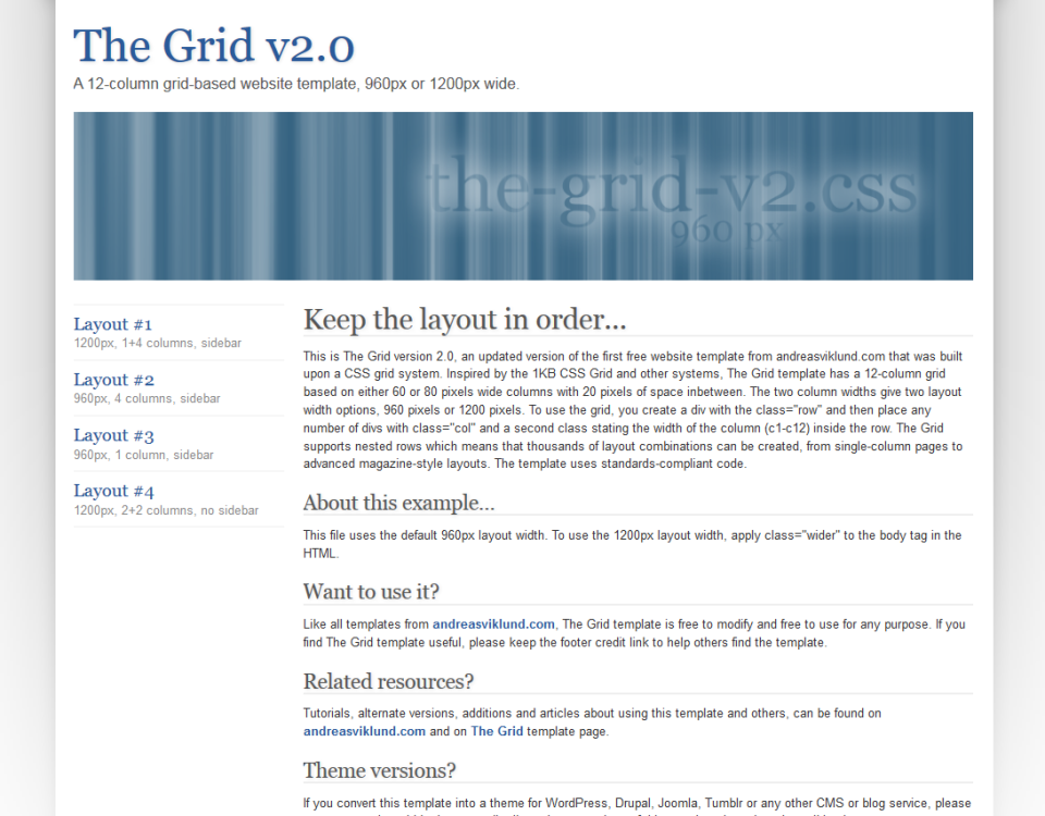 960px grid, wider sidebar navigation menu with link descriptions + a single content column (index3.html)
