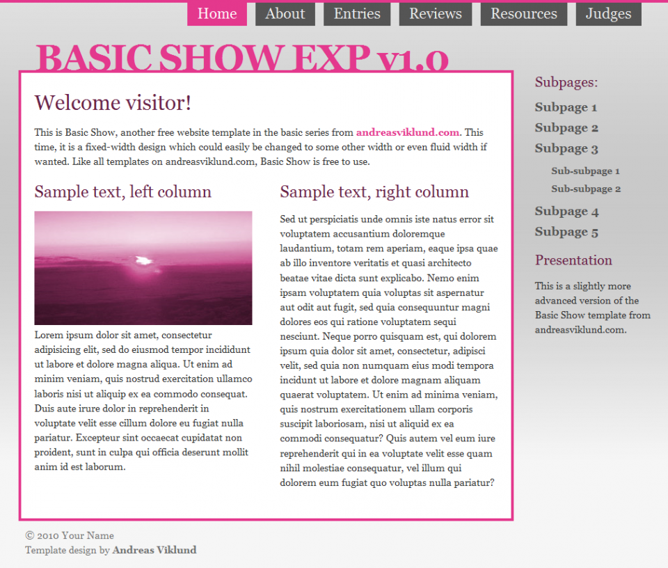 Basic Show (expanded), alternate version with three columns, modified tabs, modified footer and a new colorscheme.