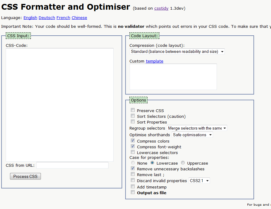 CSS Tidy: https://cdburnerxp.se/cssparse/css_optimiser.php